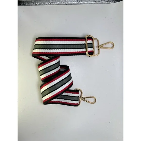 Black/White/Red Adjustable Replacement Purse Crossbody Strap Bundle w/Gold Hdwre - Picture 3 of 4